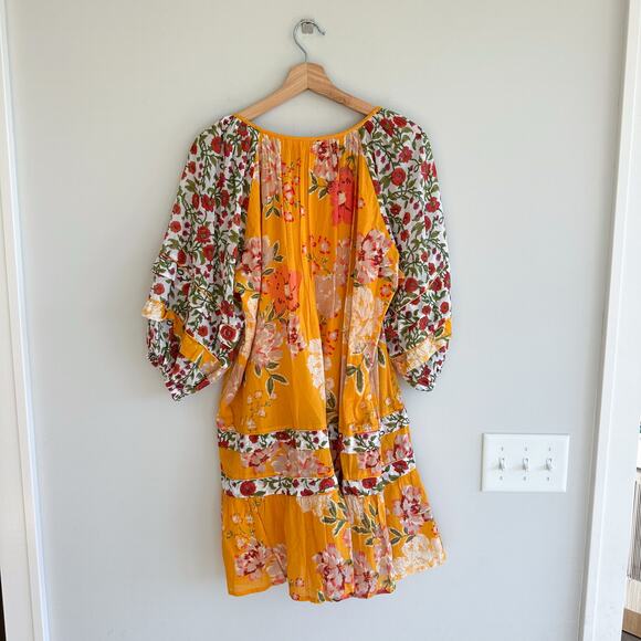 Roller Rabbit Semara Tamania Puff Sleeve Floral Mini Dress Yellow S - Picture 3 of 12